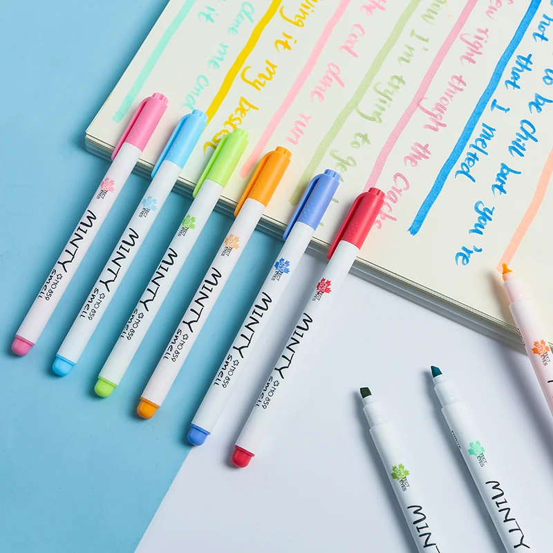 

16pcs Minty smell highlighter pen set Soft tip Mild Fluorescent color marker liner drawing pens Stationery Office School A6790