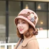 Autumn Winter Knitted Female Three-Dimensional Flower Plush Fisherman Hat Basin Hat Mother Hat Fashion Old Age Cap Khaki 2