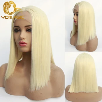 

Yomagic 613 Blonde Color Synthetic Lace Front Wigs With Baby Hair Straight Silky Short BoB Pre Plucked Hairline Heat Resistant