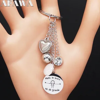 

2020 Family Mama te Quiero Crystal Stainless Steel Key Chain Women Tassel Black Enamel Keychains Jewelry Gift llaveros K77773B