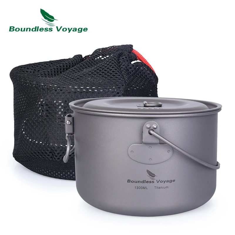  Boundless Voyage Titanium Hanging Pot with Side Handle Camping Picnic Hiking Portable Cookware Fold