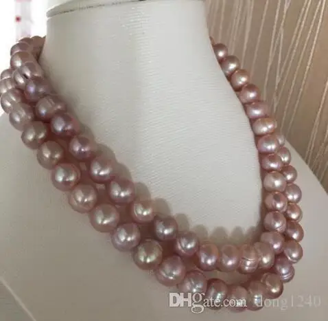 

2 rows of 9-10mm South Sea baroque lavender pearl necklace 18 "19" 925