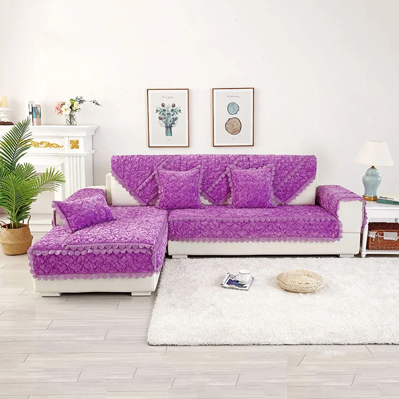 purple 1 шт толстый фланелевый чехол для дивана Кружевной Край Нескользящая противогрязная Защитная Подушка для домашнего животного собаки зимний чехол для дивана спинка полотенце - Цвет: purple