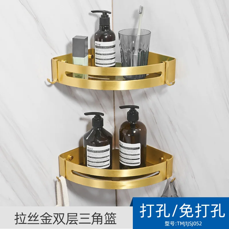 Космическая полка для душа Caddy, держатель для зубных щеток, металлическая складная вешалка для полотенец,, набор золотых аксессуаров для ванной комнаты - Цвет: corner shelf 1