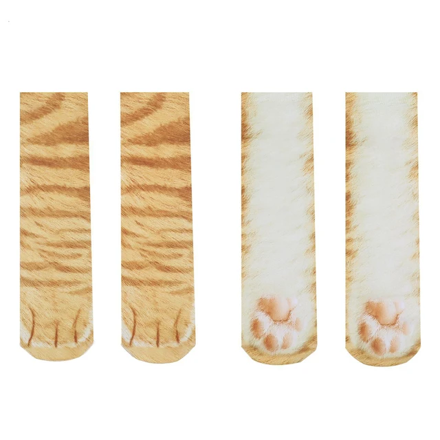 Unisex Adult Child 3D Print Animal Paw Socks Creative Funny Cat Dog Dinosaur Tiger Paw Socks for Boys Girls Casual Cat Yellow