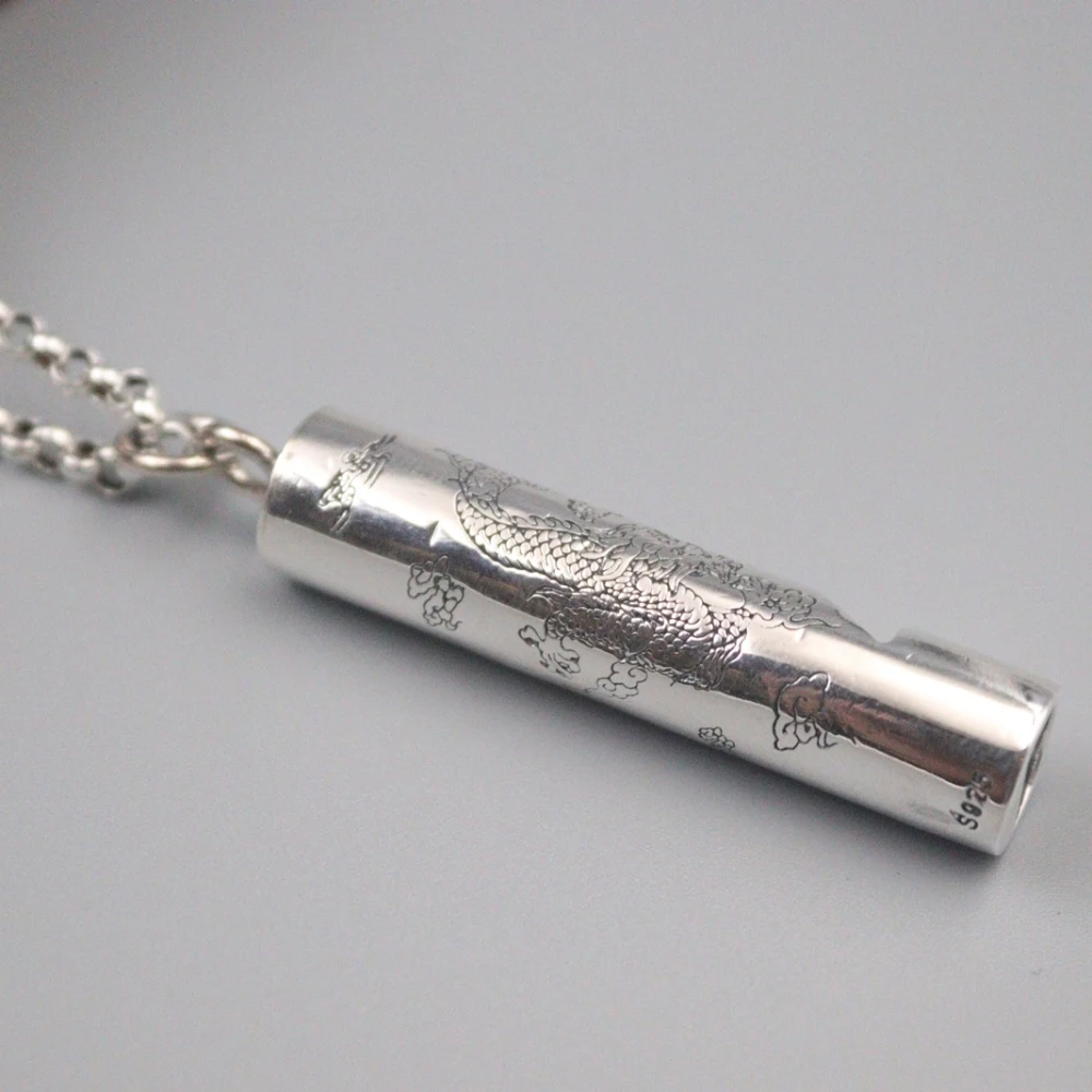 

Pure 925 Sterling Silver Pendant Bless Lucky Carved Dragon Pattern Whistle Pendant For Men Women Gift 50*10mm