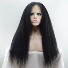 100% Real Remy Human Hair Lace Front Costume Wig Long Yaki Straight Black lace Wig for women 22 inch with body hair