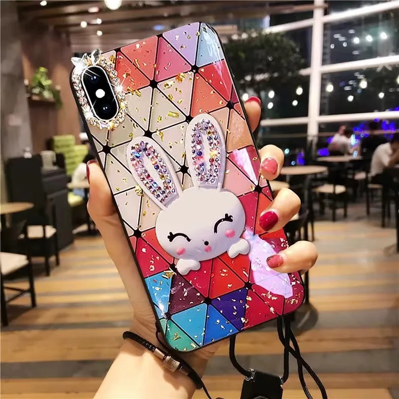 

Luxury Capa Bling Diamond White Rabbit Ear Stand Epoxy Diamond Soft Case Cover For iphone X XS MAX XR 6 6S PLUS 7 8 PLUS Case
