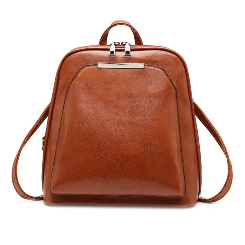 Винтажный женский брендовый кожаный рюкзак с масляной воском, Женская Повседневная сумка для путешествий, школьная сумка большой емкости для девочек, сумки на плечо для отдыха - Цвет: Light Brown