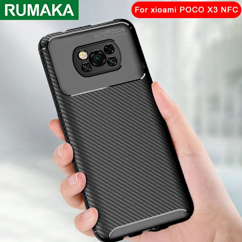Противоударный чехол для Xiaomi Poco X3 NFC из углеродного волокна с текстурой мягкая
