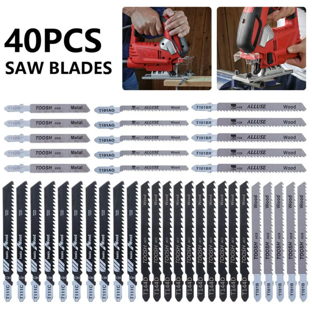 40PCS Jig Saw Jigsaw Blades Set Metal Wood PVC Cutting Assorted Blades T-Shank