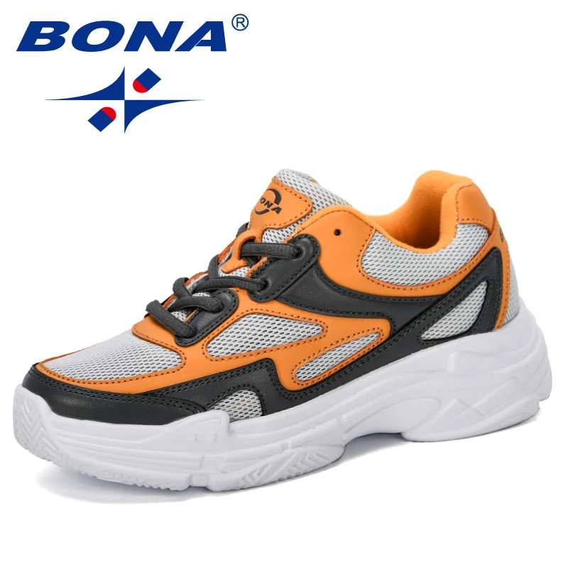 BONA/Новинка года; Дизайнерские кроссовки на платформе; женская дышащая повседневная обувь; модная женская обувь, увеличивающая рост; модная женская обувь - Цвет: Light gray orange