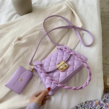 

Plaid Metal Lock Small Crossbody Bag Women 2020 Summer Fashion Handbag Set Elegant PU Leather Shoulder Bag Purse Cross Body