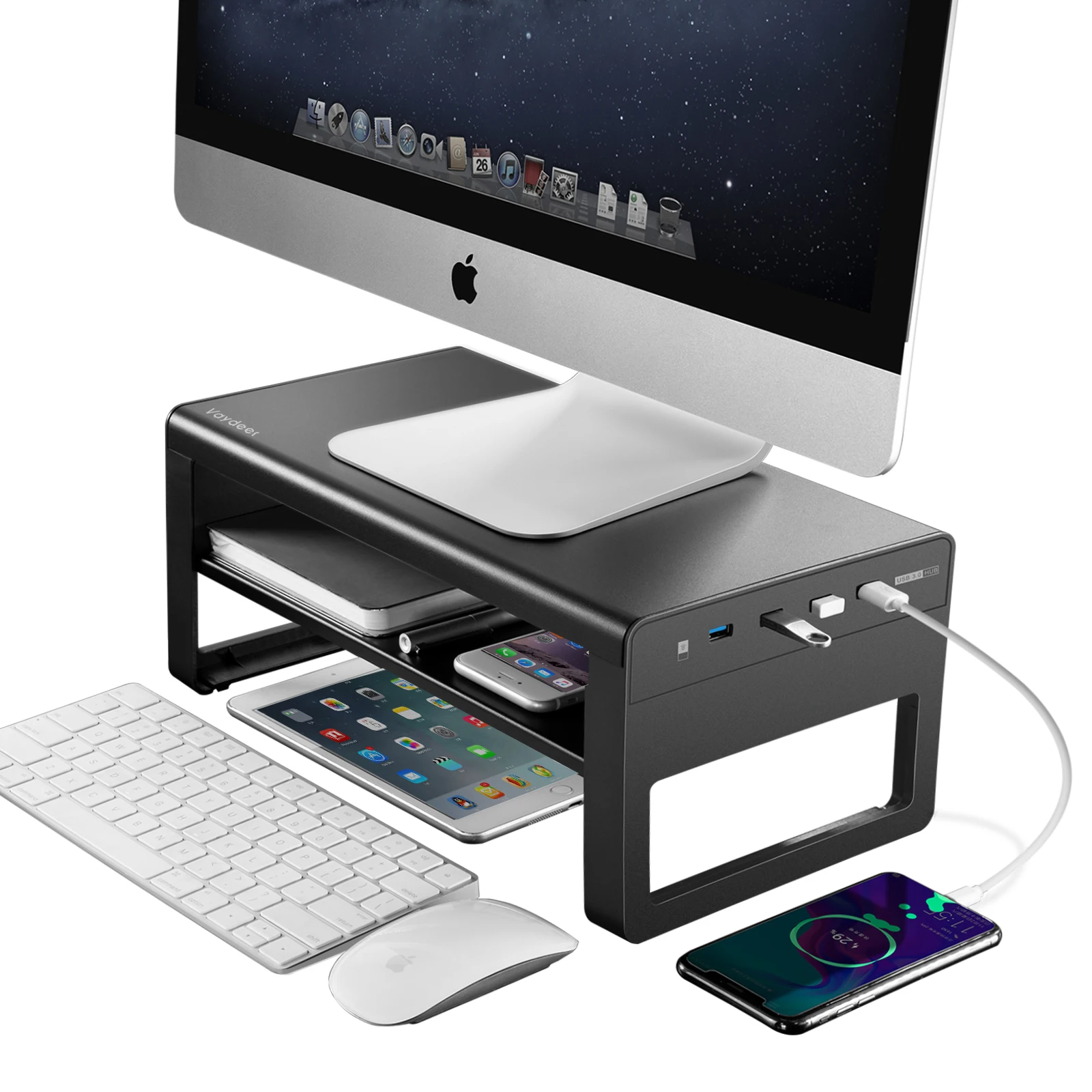 Алюминиевая 2-ярусная подставка для монитора с USB 3 0 втулкой металлическая