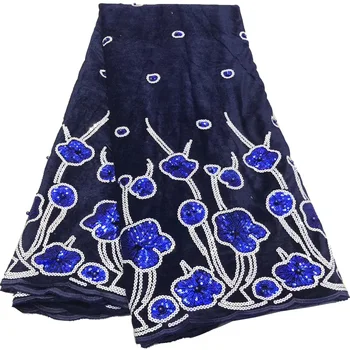 

(5yards/pc) beautiful sequins embroidered African velvet lace fabric in navy blue with beads for attractive party dress HSF062