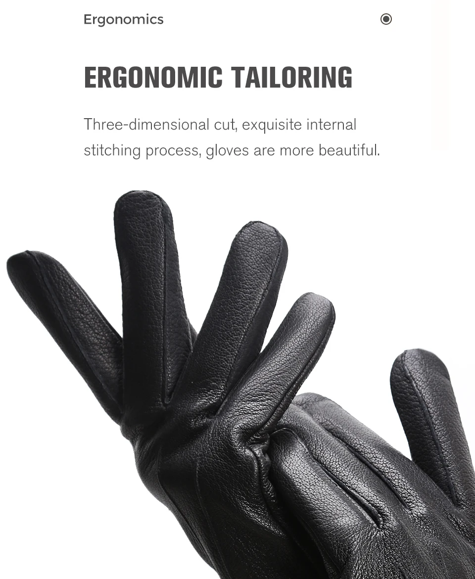 Winter Black Genuine Leather Men's Gloves, Keep Warm Men's Winter Gloves, Simple Deerskin Men's Leather Gloves-8011A