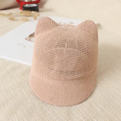 Pink 1 шт., новая соломенная Детская кепка для мальчиков и девочек, однотонная летняя детская Солнцезащитная шляпа с ушками, пляжные детские шапки, детская бейсболка, 1 шт - Цвет: Pink