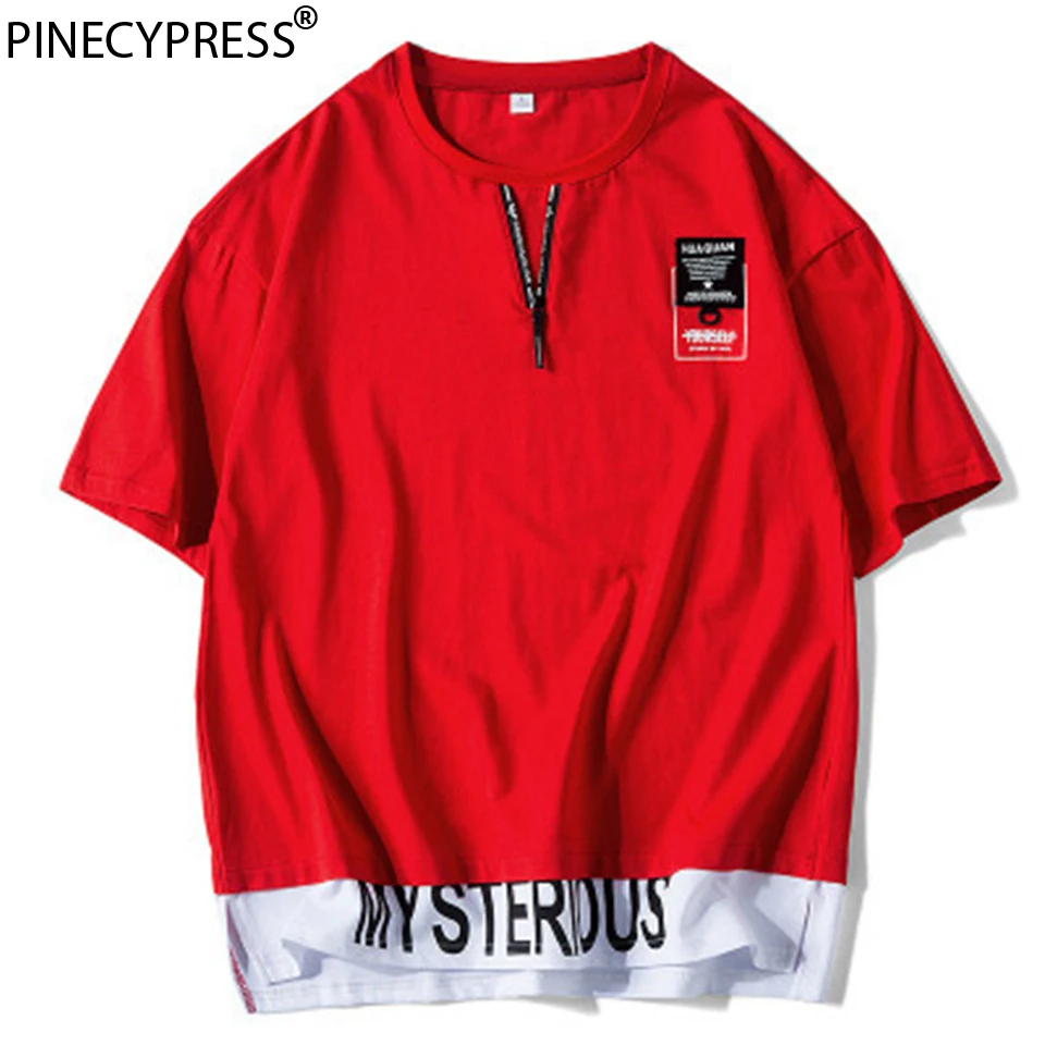 

100% Cotton Fashion Letters Patchwork Soft Hip Hop Male Tshirt Summer Man T-shirt Zipper Collar Men Short Sleeve T Shirt