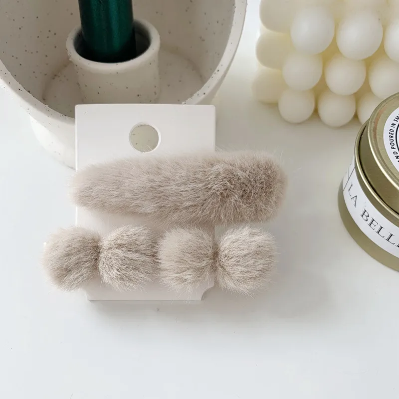 Beige Новые корейские зимние женские салонные аксессуары, Меховые помпоны, капли воды, заколки для волос, держатель для хвоста пони, заколки для волос для девочек, заколки для волос - Цвет: Beige