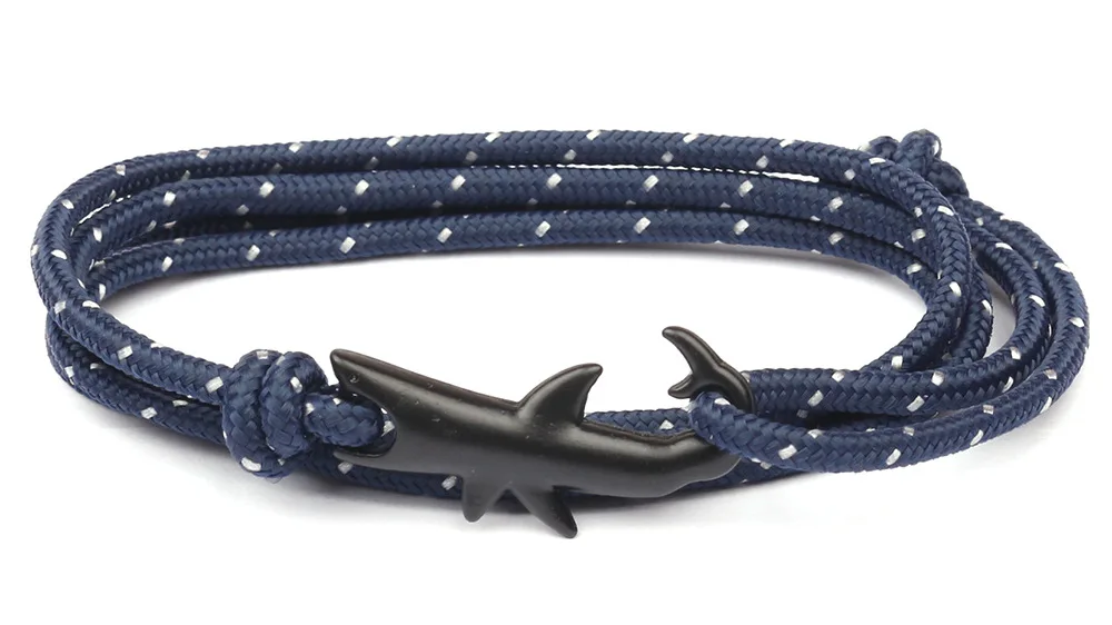 Браслеты викингов черный цвет Акула многослойный веревка браслет для мужчин женщин Шарм выживания Веревка Цепи мужской ювелирный браслет - Окраска металла: Black  12