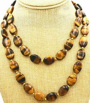 

LONG 35 INCHES GENUINE NATURAL TIGER EYE GEMS STONE OVAL BEADS NECKLACE