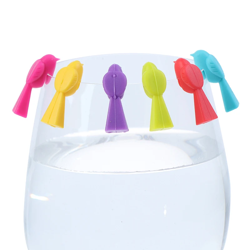 6PCS (Mixed Color) Silicone Bird Tits Wine Glass Mark Wine Glass Recognizer Cup Distinguisher