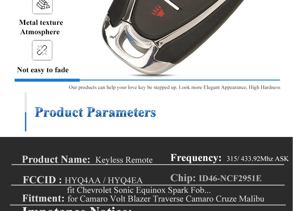Keyforkess 315/433MHz HYQ4AA HYQ4EA chiave remota per Chevrolet Camaro Volt Blazer traversa Camaro Cruze Malibu Sonic Equinox Spark - He0591dfc315140e68b01cc7ac989add8Q