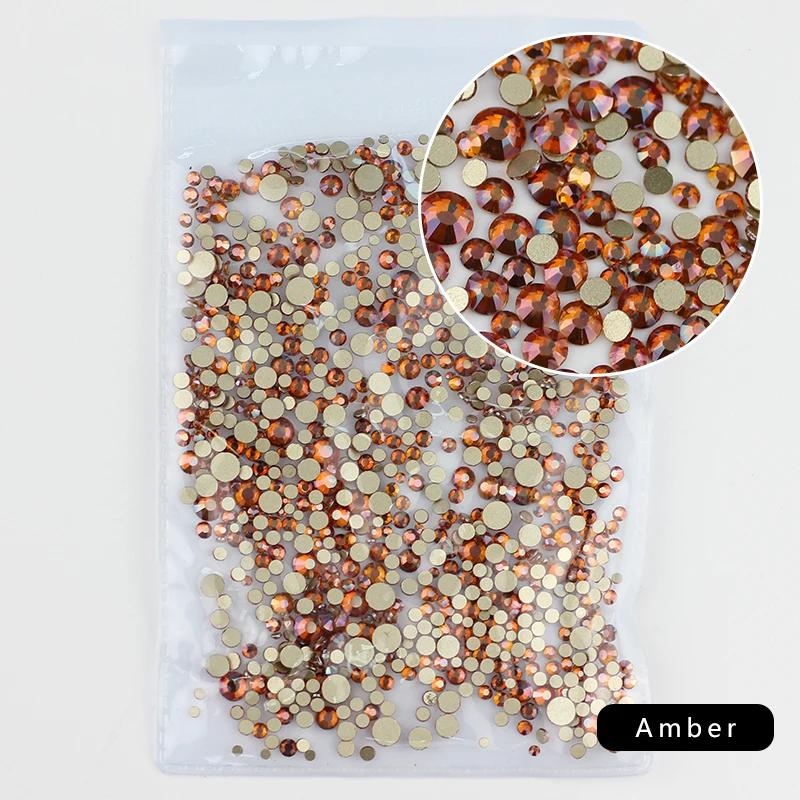 Amber Все цвета, разные размеры, без горячей фиксации, с плоской задней частью, прозрачные Стразы AB для дизайна ногтей, стразы для 3D украшения ногтей, блестки - Цвет: Amber