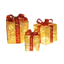 

Three-piece Christmas Gift Box With 100 LED Xmas Luminous Iron Art Ornaments Home Outdoor Festive Atmosphere Decoration