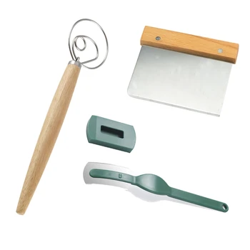 

3PCS Professional-Grade Danish Dough Whisk Blender Fondant Scraper Cutter Bread Arc Curved Bread Knife Baking Tools Set