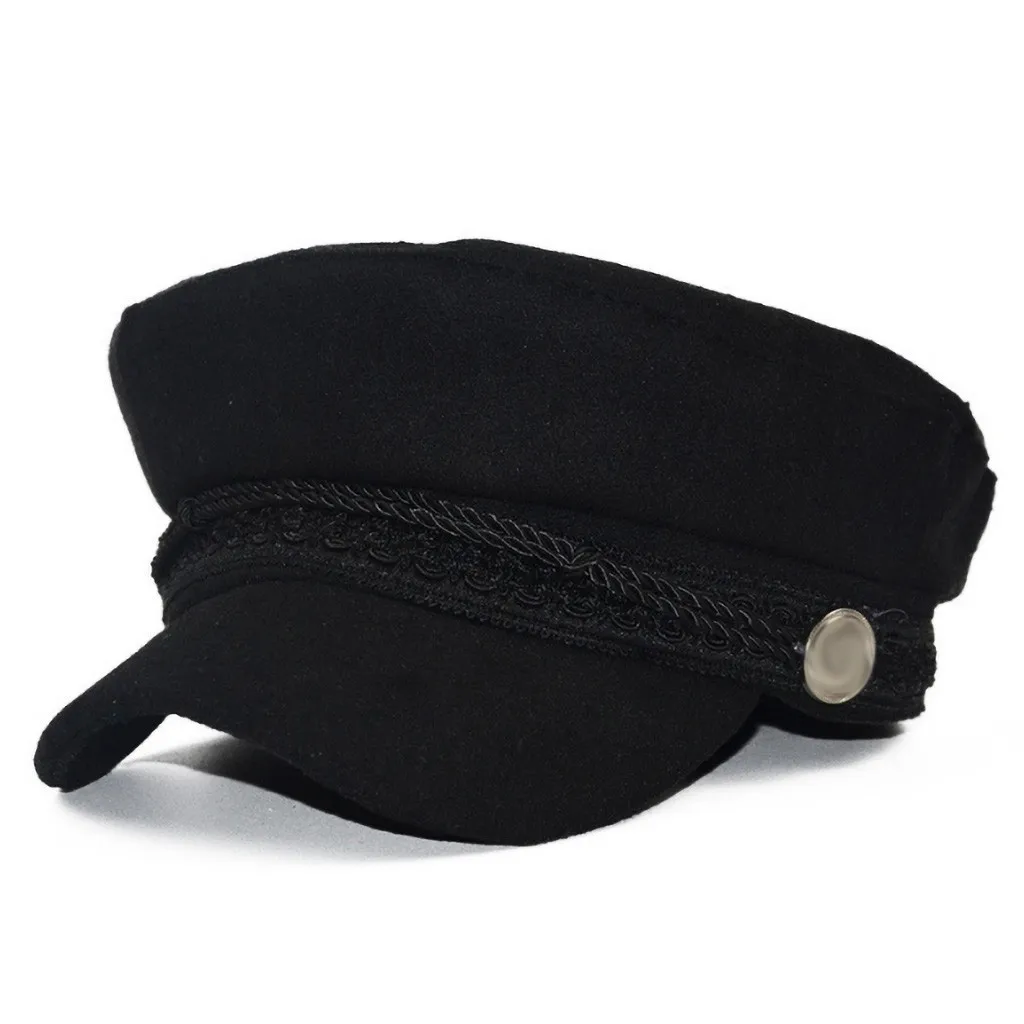 Black Модная женская Шерстяная кепка-скрипач, Кепка для девочек, Бейкер, мальчик, остроконечная Кепка, кепка в стиле милитари, теплая уличная Кепка, плоская Женская кепка с козырьком - Цвет: Black