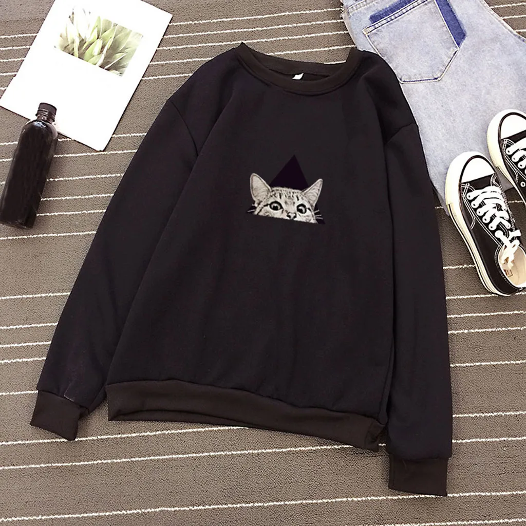 

Feitong Couple Sweatshirt Women Men Autumn Long Sleeve Cat Printed Pullover Tops Shirt Sudadera Mujer Pullover Tracksuits Female