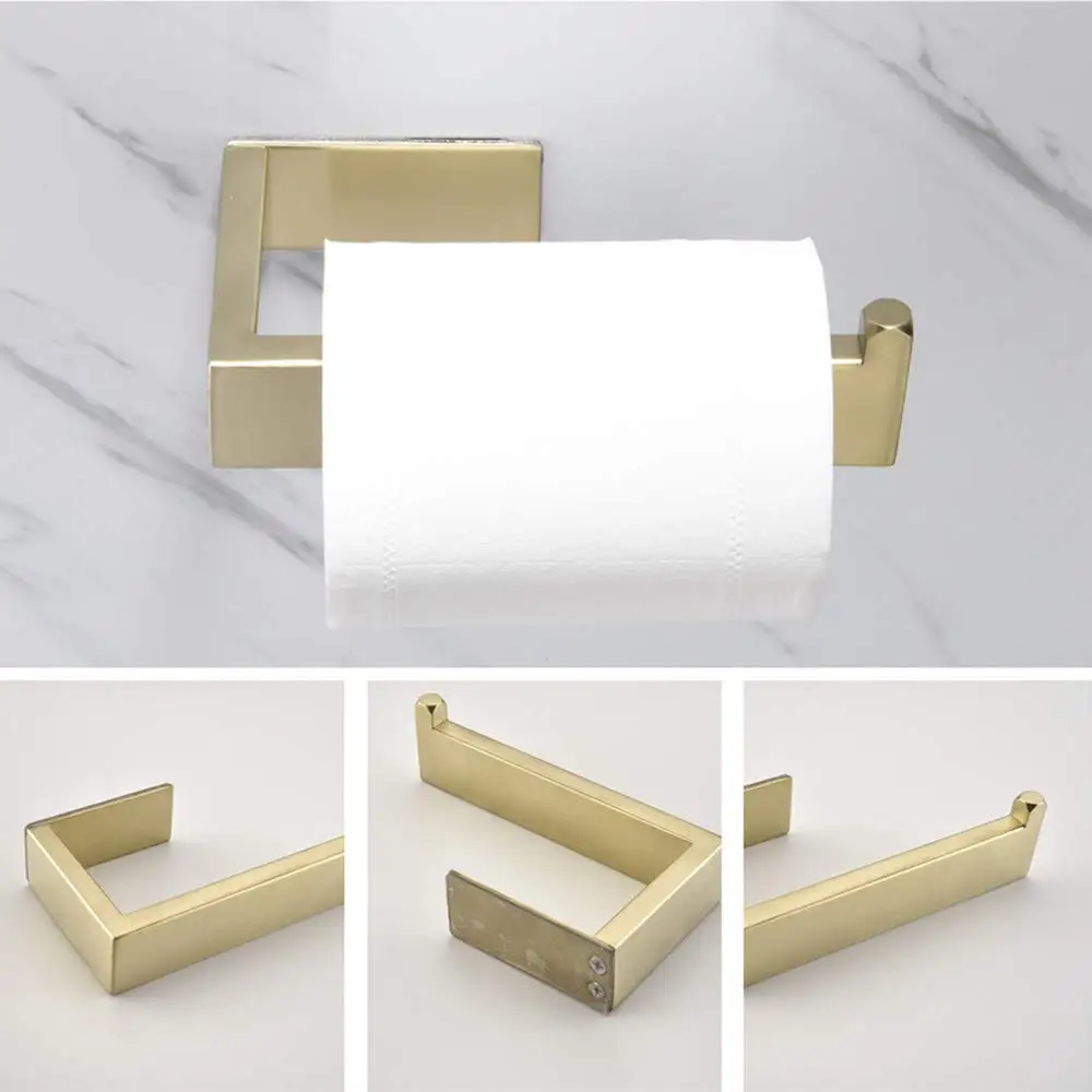 SUS304 нержавеющая сталь клейкая вешалка для полотенец матовый золотой аксессуары для ванной комнаты Крючок для полотенец настенное полотенце кольцо держатель для туалетной бумаги