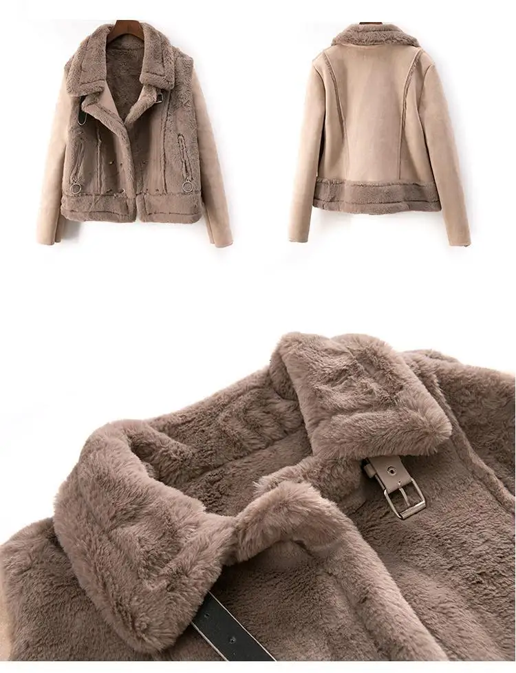 Новинка, женское осенне-зимнее пальто из искусственной овчины, женские толстые замшевые куртки из овечьей шерсти, Короткие мотоциклетные пальто V637