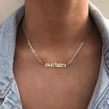 

Pretty Custom Name Necklace For Women Stainless Steel Old English Necklace Gold Chain Choker Nameplate Necklace Boho Bff Jewelry