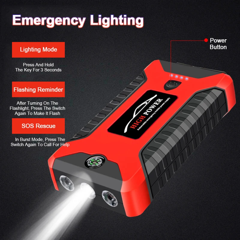 Автомобильный стартер 4 USB внешний аккумулятор с светодиодный светильник