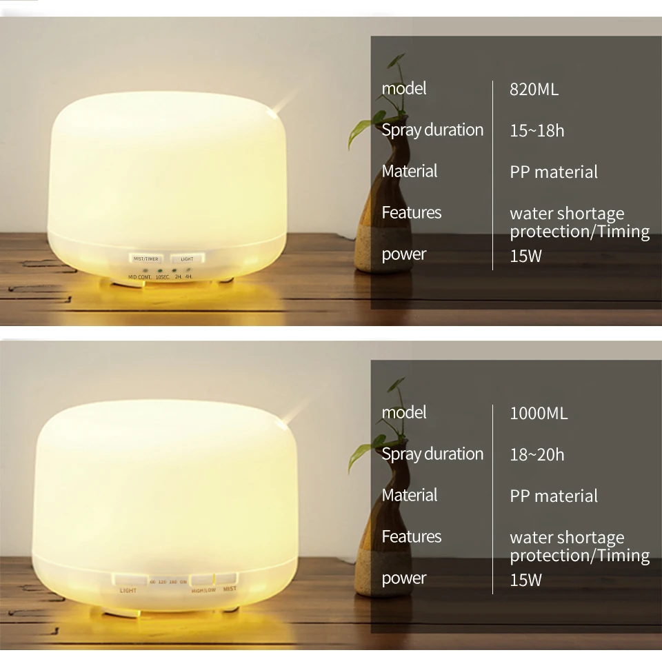 PIVOKA 820 мл Ароматерапевтический диффузор, увлажнители воздуха, Электрический диффузор с эфирным маслом Huile Essentiel, светодиодный ночник для дома