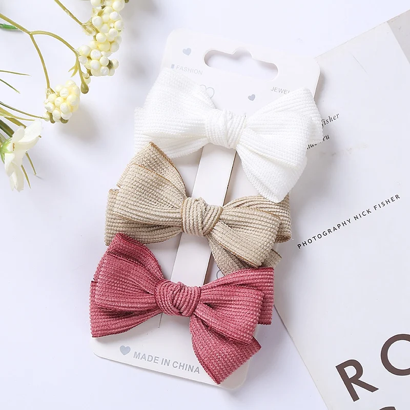 Corduroy Baby Hair Clips Set Girls Lovely Bows Hairpins Autumn Children Barrettes Photo Props Kids Hair Accessories 3Pcs/Lot