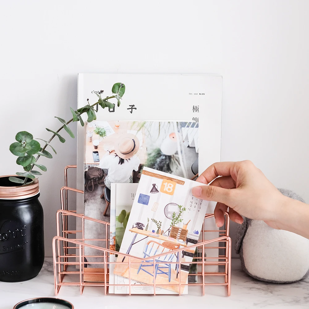

Gold/Rose Gold Electroplated Bookend Desk Organizer Desktop Metal Office Home Bookends Book Magazine Holder Shelf