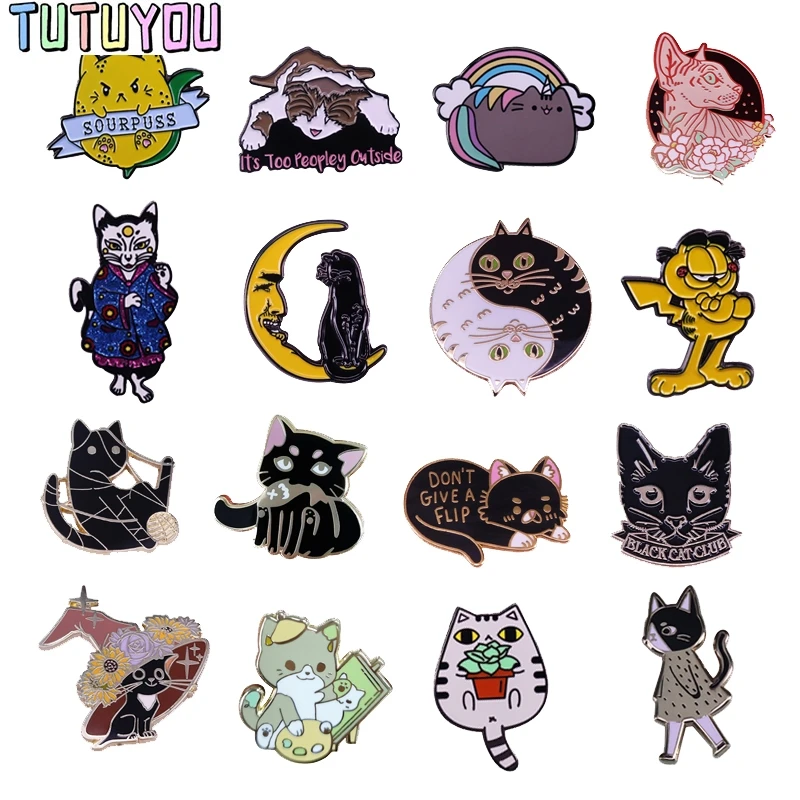 

PC1797 Cute Cartoon Cat Series Jewelry Enamel Pins And Brooches Cartoon Creative Metal Denim Hat Badge For Friends Kids 1pcs
