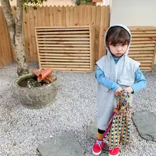 Платье с капюшоном в Корейском стиле для девочек весенние хлопковые модные платья-майки для девочек От 2 до 7 лет, PP890