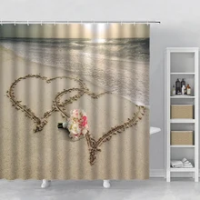 

Desert Beach Heart Pattern Shower Curtain Creative Modeling Bathroom Curtains Polyester Fabric Bath Screen Home Decor with Hooks
