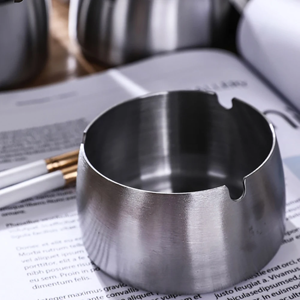 Round Durable Protable Ash Tray Stainless Steel High Temperature Resistant Coverless Ashtrays Tobacco Bowl Desktop Ash Holder