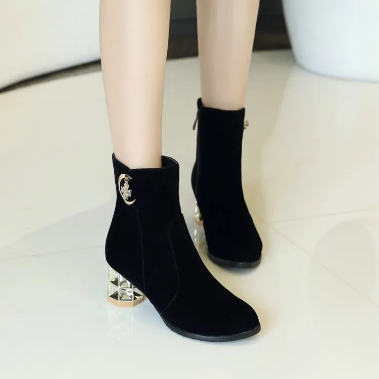 

Big Size 9 10 11 12 boots women shoes ankle boots for women ladies boots shoes woman winter Diamond metal trim side zipper