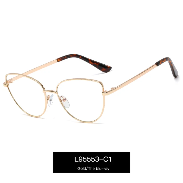 Alloy Eyeglasses Frame for Women Eyewear Full Rim Stylish Cat Eye UV400 Anti-Scratch Dust Proof Anti Radiation Coating Spectacle C1