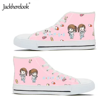 

Jackherelook Vulcanized Shoes Cute Nurse Print Women Men Outdoor Running Sneakers Yellow Green High Top Canvas Shoes