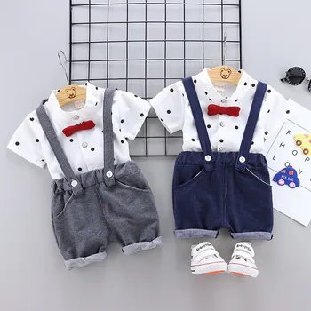 

Toddler Outfits Baby Boy Summer Clothes Newborn Boy Clothing Set Sports T-shirt+ Overalls Suits Dot Print Clothes