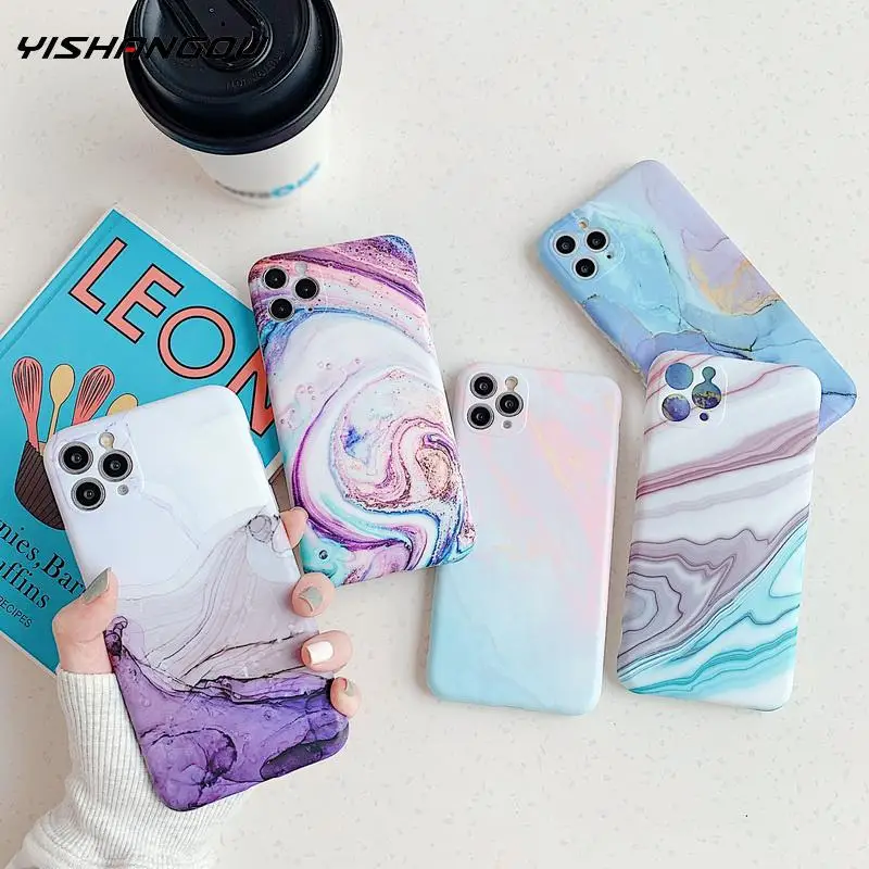 Marble Matte Case For iPhone 12 11 Pro Max Camera Protective Soft Silicone Cover mini X XS 8 7Plus Fundas | Мобильные телефоны и