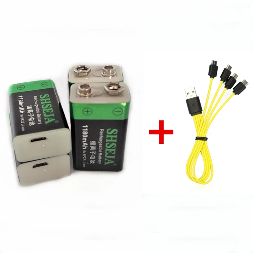 2/4 шт. перезаряжаемые литий-ионные USB-батареи 6F22 1180 мАч 9 В с кабелем Micro USB для