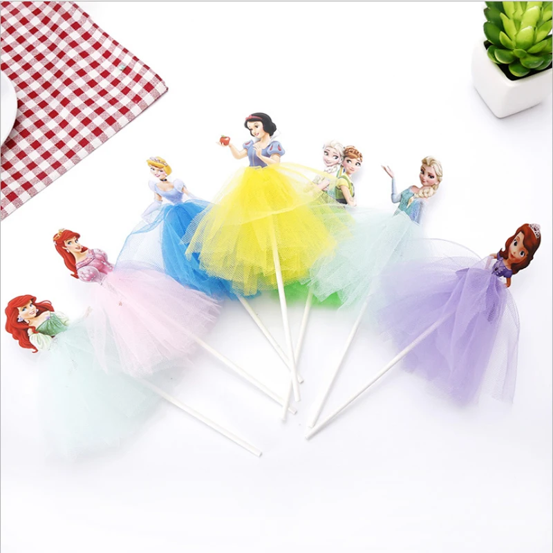 6pcs/lot Baby Girl Favor One Year Old Birthday Elsa Anna Princess Cake Topper Decor for Birthday Party Topper For Cake Decor